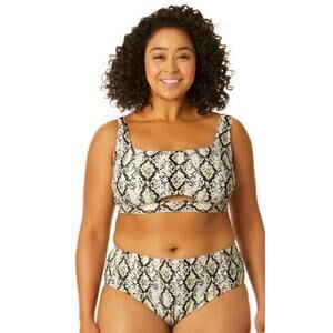 Time and Tru Women 's Plus Size Snake Print Mid Rise Bikini Bottoms Plus 1x